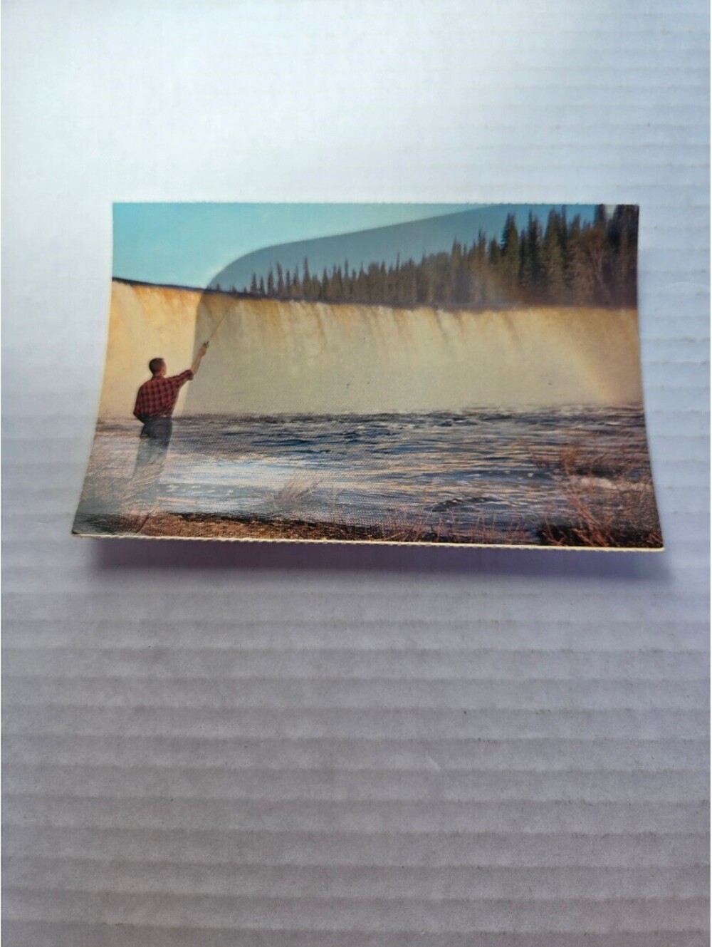 Vintage Lady Evelyn Falls Kakisa River NWT Postcard Fisherman Prismoflex Canada